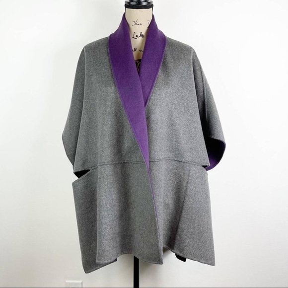 ✅#252A NWOT Armani Collezioni Purple Reversible Wool Cashmere 2 Poncho/Cape! - Picture 7 of 12